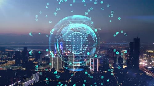 smart Connected city skyline. Futuristic network concept, city Technology.