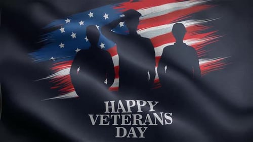 Waving American Flag with Military Silhouettes for Veterans Day