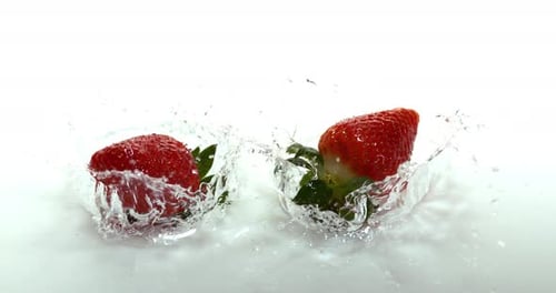 900023 Erdbeeren, Fragaria vesca, Auf Wasser fallend, Zeitlupe 4K