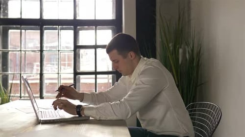 man starts to work after rest in the office