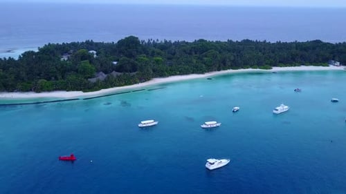 Aerial drone abstract of exotic tourist beach by clear sea with sand background