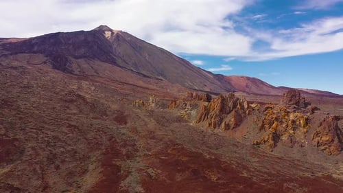 Aerial View of the Teide National Park Flight Over a Desert Rocky Surface View of the Mountains