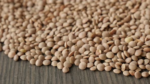 Pile of Dry Brown Lentils on Dark Surface