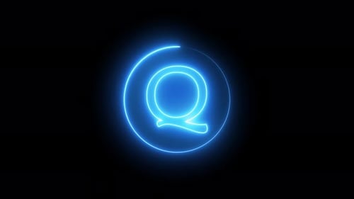 Glowing neon line in a circular path around the Q alphabet. Vd 387