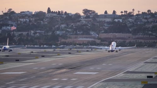 Airplane Taking Off During Golden Hour