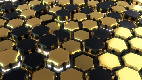 Animated Geometric Gold and Black Hexagon Grid Background Loop