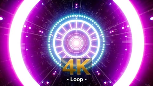 Blinking Neon Light Beam Tunnel Video Jockey Background 4K