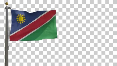 Namibias Flagge auf Fahnenmast mit Alphakanal - 4K