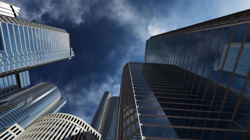 Kamerabewegungen entlang verspiegelter Hochhausen. das Konzept der Finanzen,