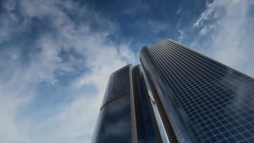 Business Center zwei Gebäude vor dem Hintergrund sich schnell bewegender Wolken