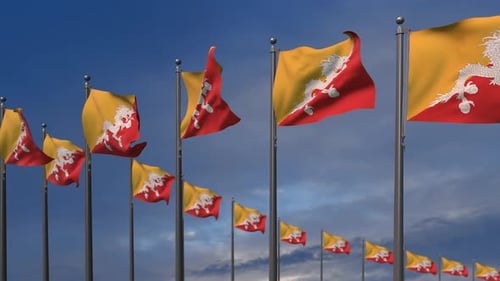 Les drapeaux du Bhoutan flottent dans le vent - 2K