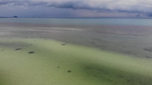 Stormy Sky and Unusual Coast of White Sand. Breathtaking Landscape of Stormy Cloudy Sky and Sandy