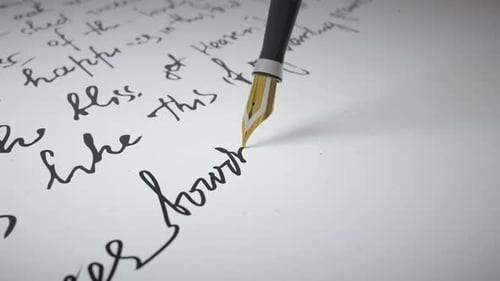 Ink Pen Writes Verse on Paper Close Up