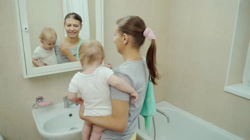 Mother and Baby in Bathroom, Bonding Moment