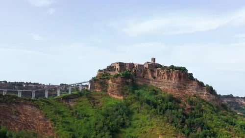 Aerial View of Medieval Town on Top of Plateau in Viterbo Province Lazio