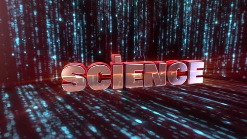 Animated 3D Science Word with Glowing Digital Particle Background
