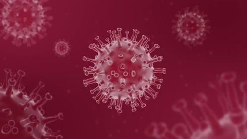 3D Animated Virus Cells Moving on Red Background Loop