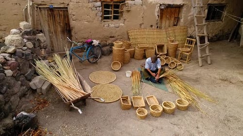 Aerial View Traditional Craft Of Weaving Baskets