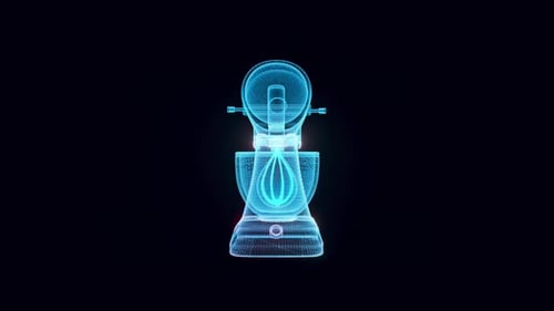 Glowing Futuristic Wireframe Stand Mixer Animation
