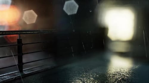 Realistic Night Rain Overlay with Bokeh Lights