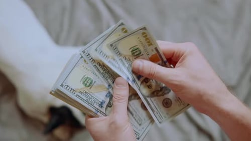 Hands Counting Hundred Dollar Bills Close Up