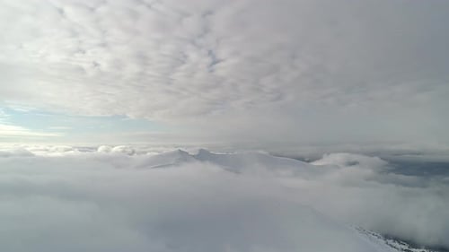 Aerial View in Foggy Winter Mountain. Environment, Nature.