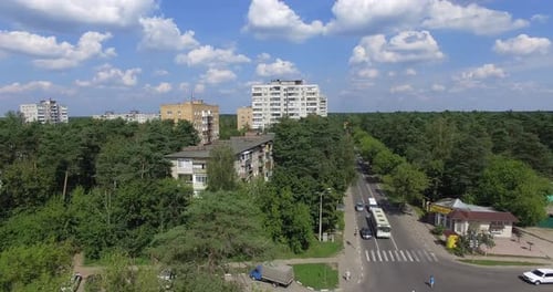 Aerial View of Town Surrounded with Green Wood, Russia