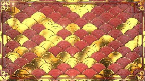 Animated Chinese New Year Golden Red Scale Pattern Background