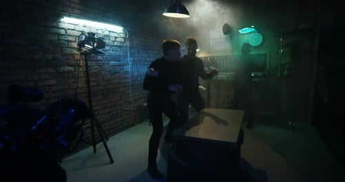 Actors Shooting Fighting Scene