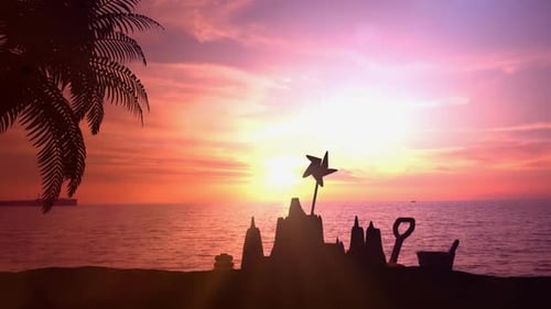 Sand Castle At Sea Sunset HD