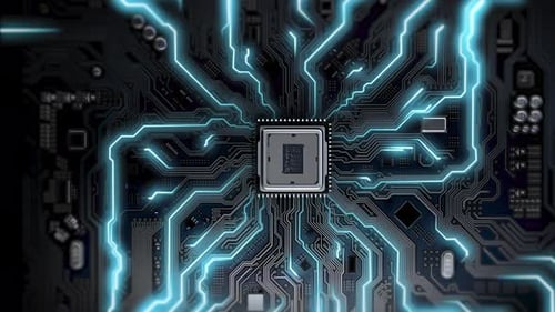 PC motherboard with the processor, from which electrical signals are distributed throughout system.