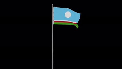 Light Blue Flag Waving on Flagpole Animation