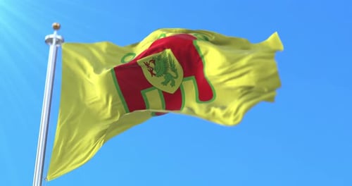 Waving Flag with Crest Animation against Blue Sky