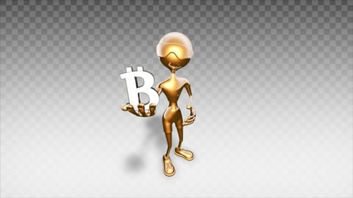 Gold 3D Man - Zeichentrickfilm zeigt Bitcoin-Symbol