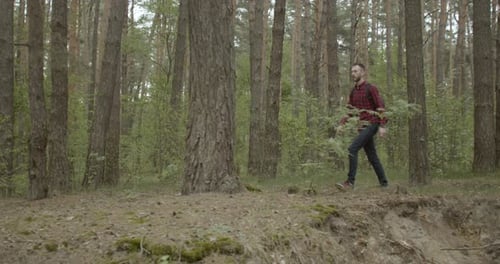 Tourist Man in the Forest
