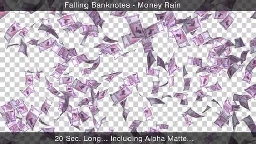 Realistic Falling Banknotes Money Rain with Alpha Channel Loop