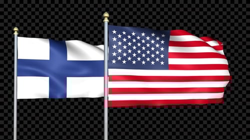 Waving Flags of Finland and United States on Alpha Channel