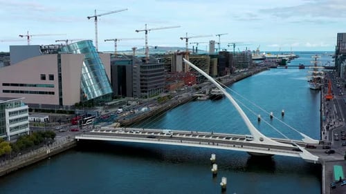 Aerial viewover Liffey river in Dublin city, Ireland