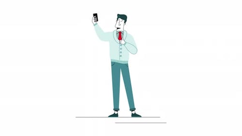 Animated Flat Design Man Taking Selfie with Smartphone