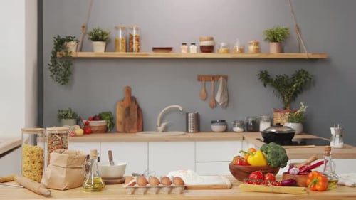 Fresh Ingredients in Kitchen Ready for Cooking