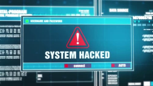 Notificación de advertencia hackeada del sistema en la alerta de seguridad del sistema digital en la pantalla