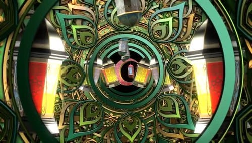 Animated Eid Mubarak Mandala with Crescent Moon and Lanterns