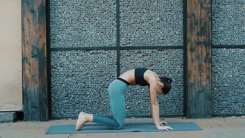 Young beautiful woman practicing yoga. Wellness concept. Calmness and relax, woman happiness. Toned