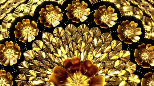 Golden Floral Mandala Shimmering Decorative Motion Background Loop