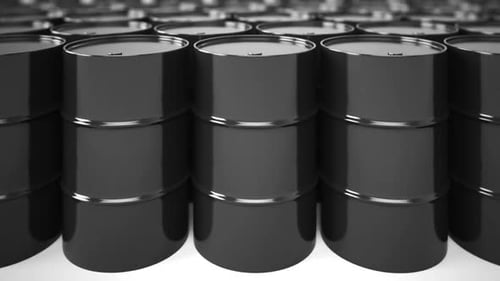 The huge array of black oil barrels. Stacked one near another. Loopable. HD