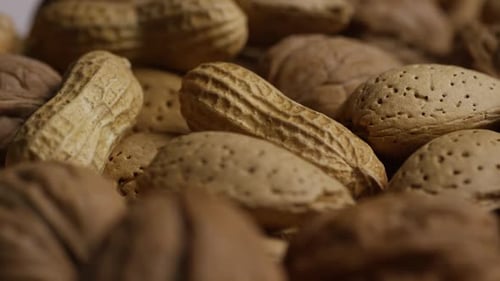 Close-Up of Almonds and Peanuts in Shells