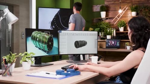 Female Architect Works in 3D Software on New Turbine Prototypes