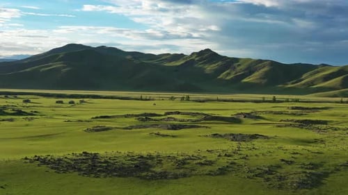 Aerial View of Steppe and Mountains in Mongolia
