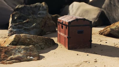 Schatztruhe in Sanddünen am Strand