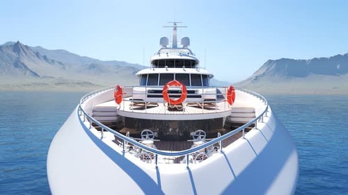 Tourist luxury yacht during vacation holidays at sea sailing. Front dizzy camera